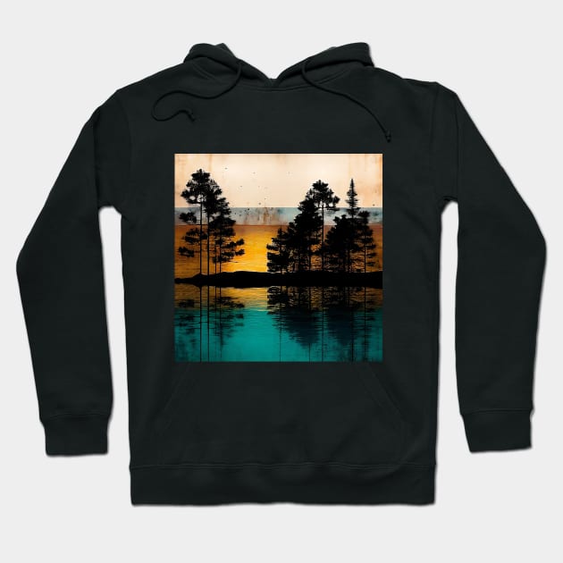 Rustic Metallic Golden Horizon Nature Scenery Tree Silhouettes Hoodie by The Art Mage